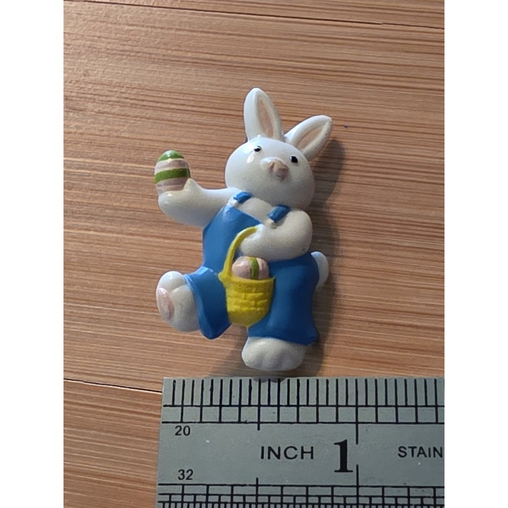 Easter Bunny Brooch White Rabbit with Basket Holiday Signed Gibson